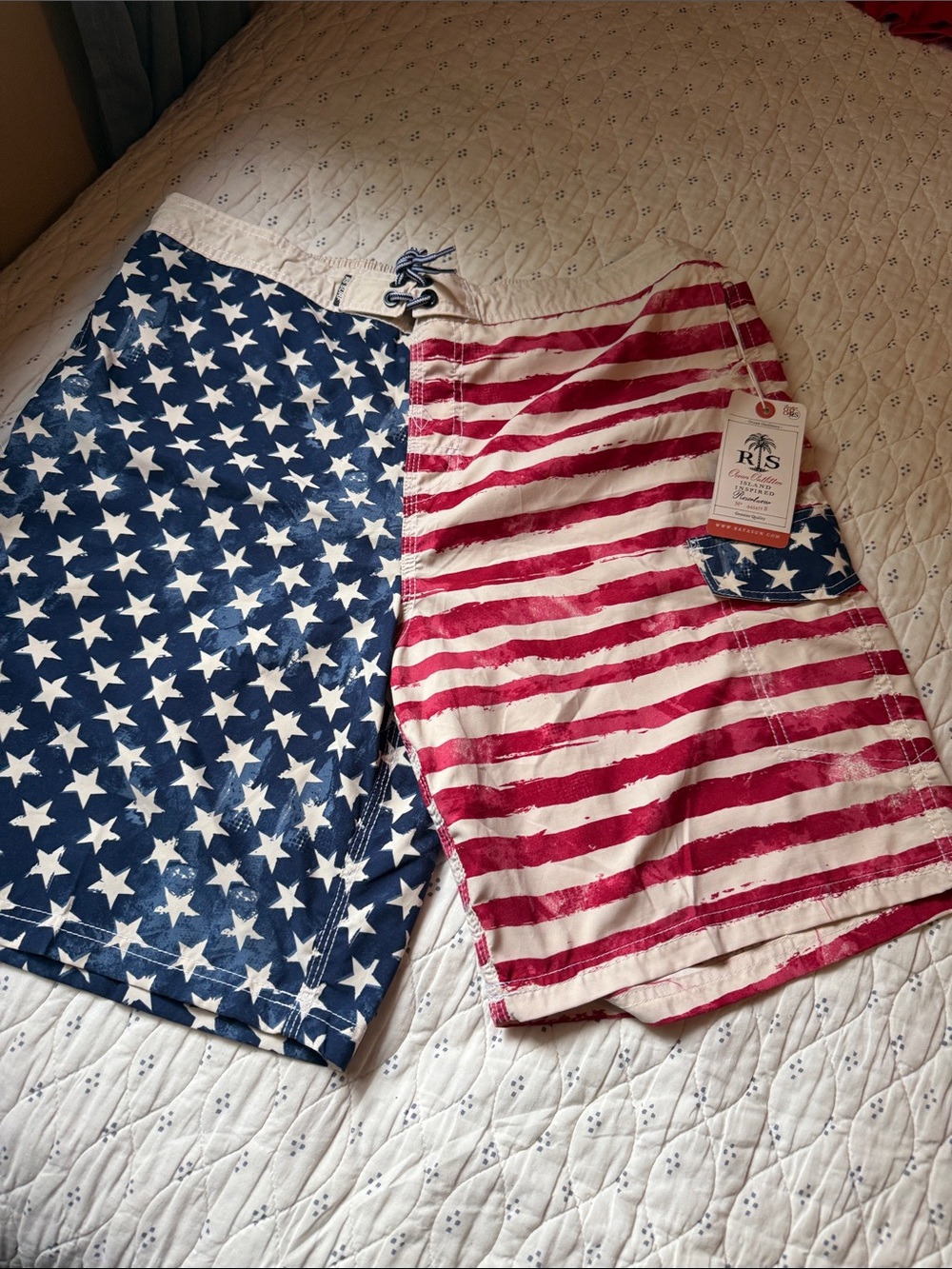 raya sun Men's Stars & Stripes Swim Shorts in Blue, Red, White